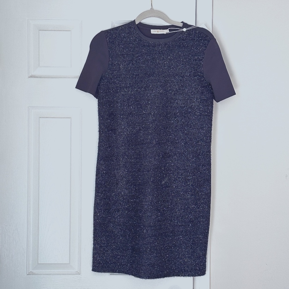 Tory Burch Tinsel T-Shirt Shift Dress Navy Blue Brand New Size XS Holiday Party - Picture 3 of 7